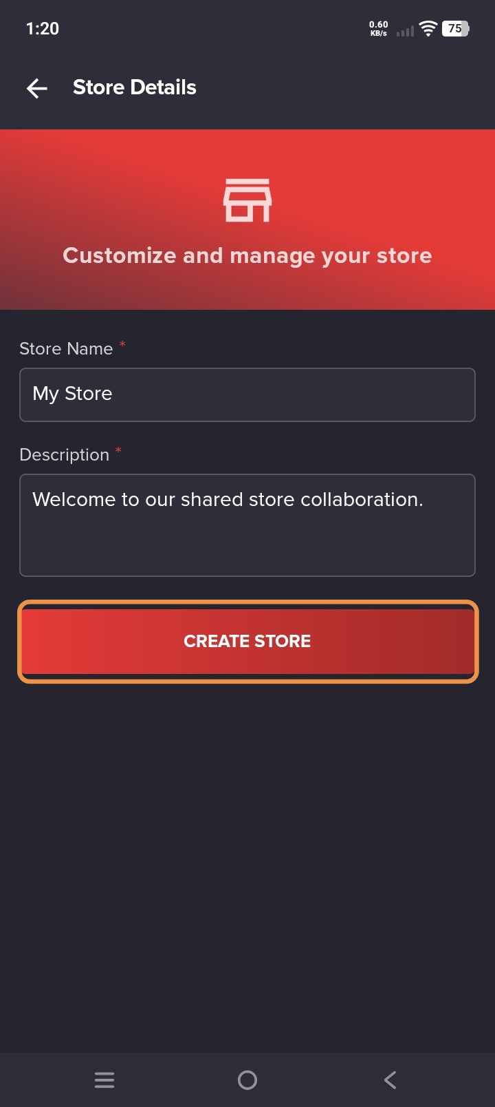 Enter Store Name and Description