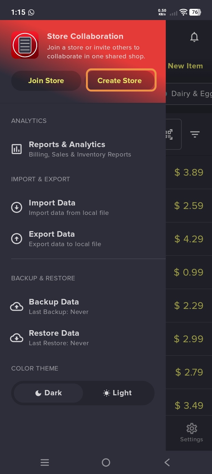 Tap View Store in Drawer Menu