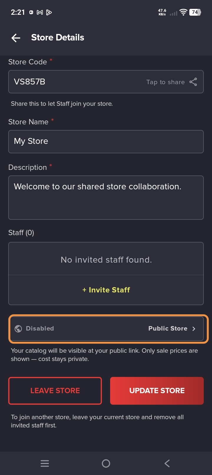 Tap Public Store button