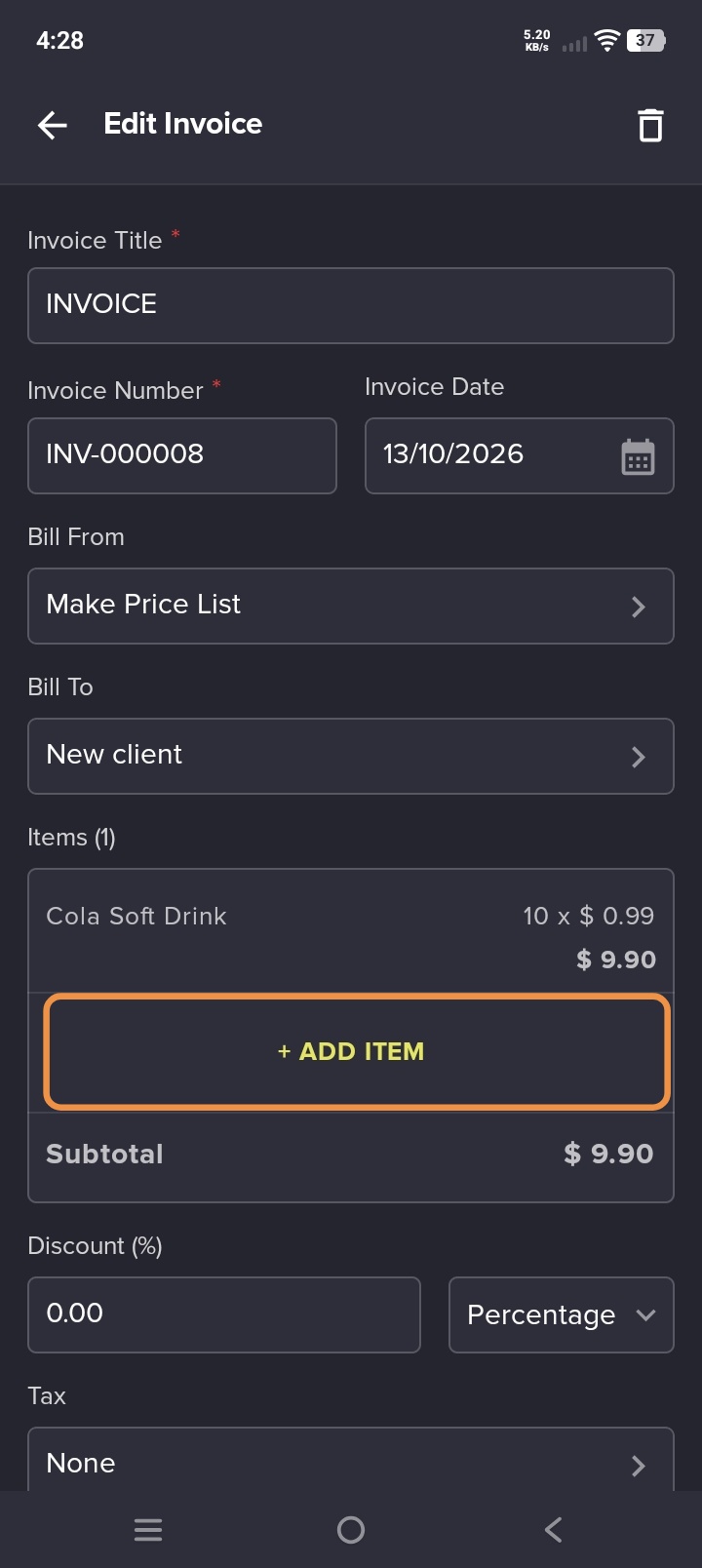 Add Items to Invoice