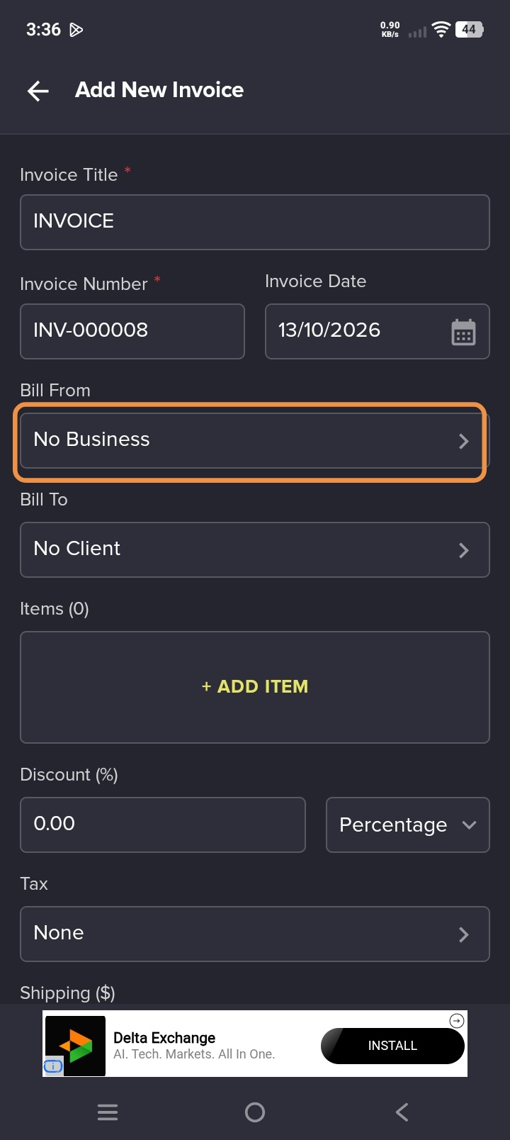 Add Business to Invoice