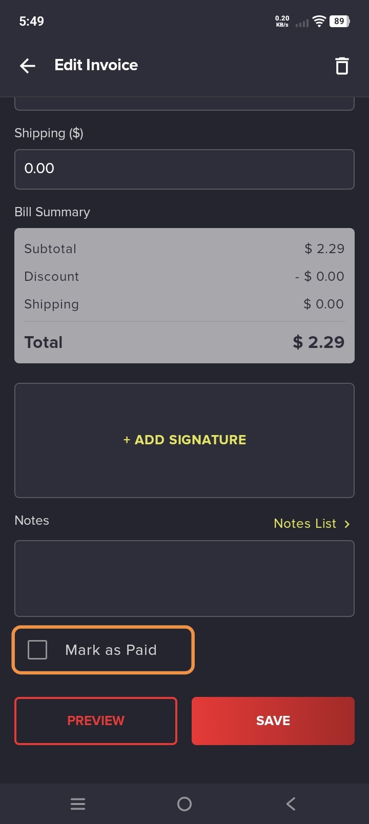 Click Mark as Paid