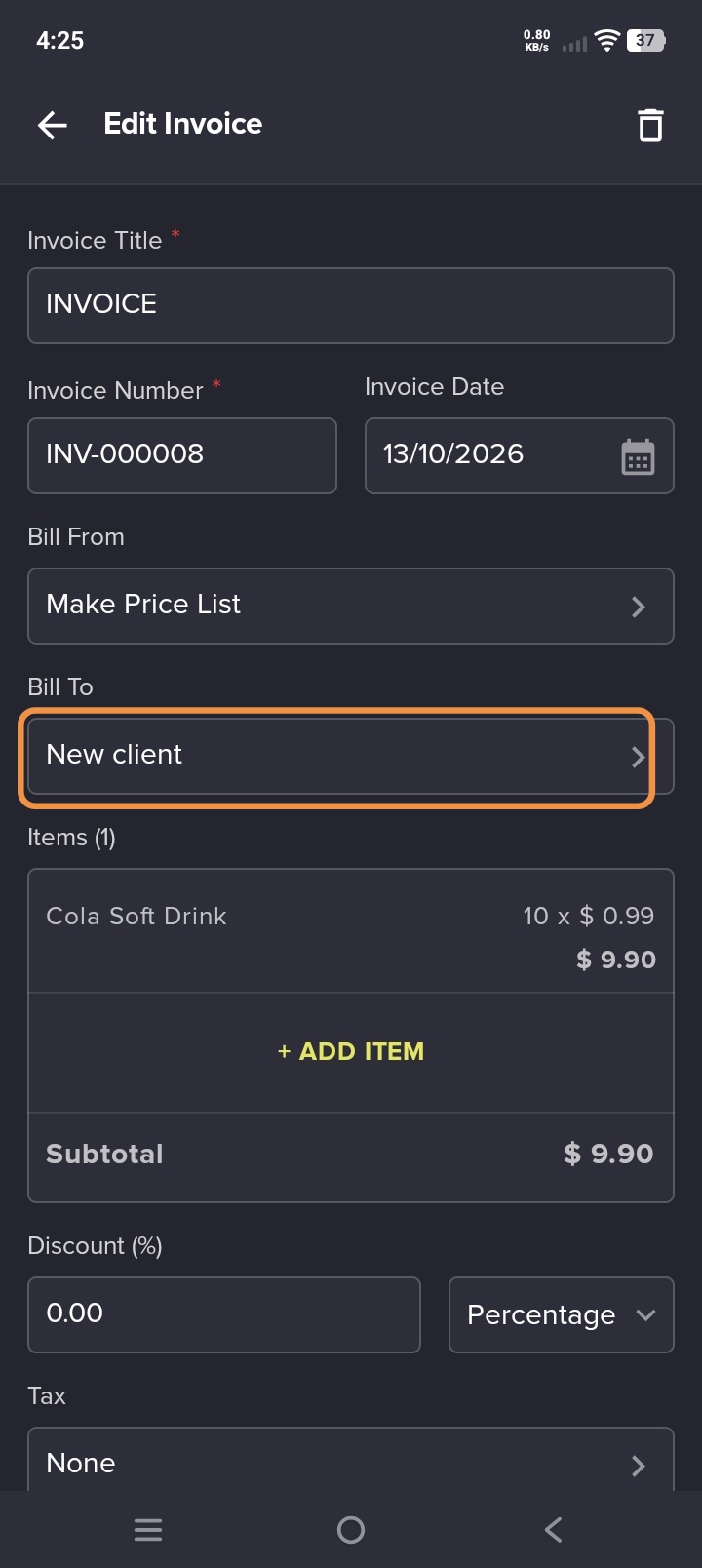 Select or Add Client