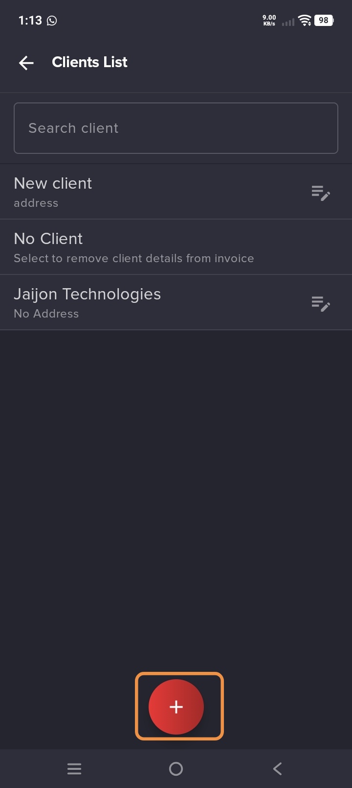 Select or Add Client