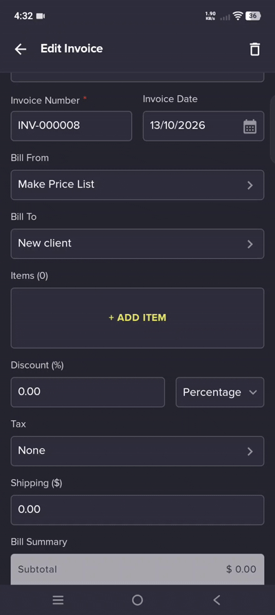 Add Items to Invoice