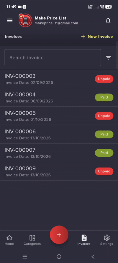 Invoice Settings and Preview