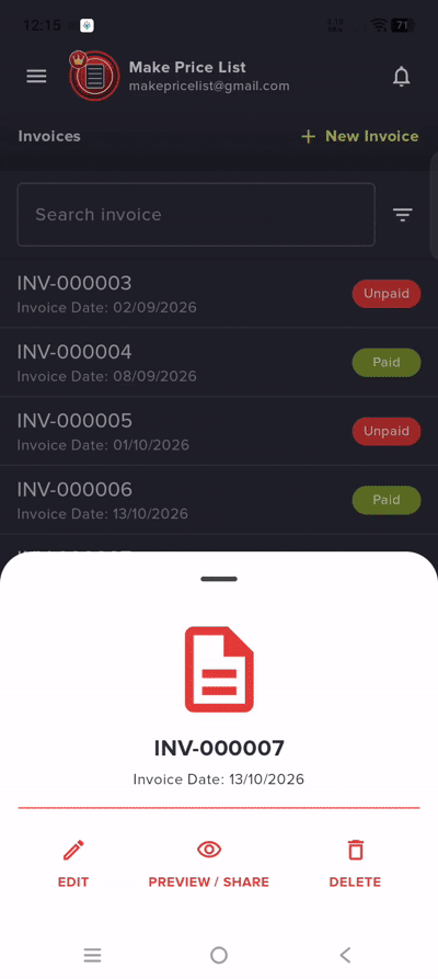Share and Print Invoice