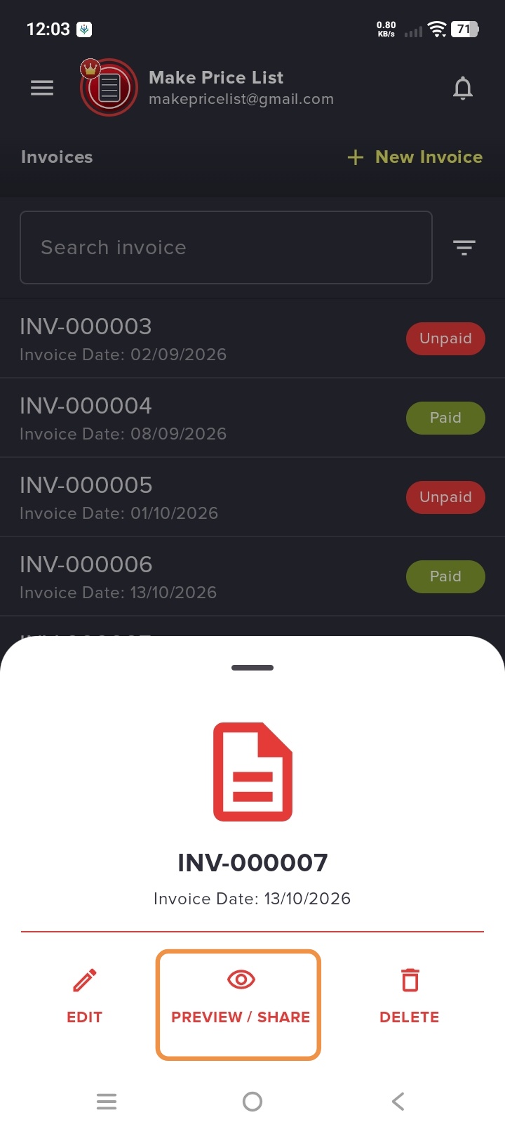 Invoice Settings and Preview