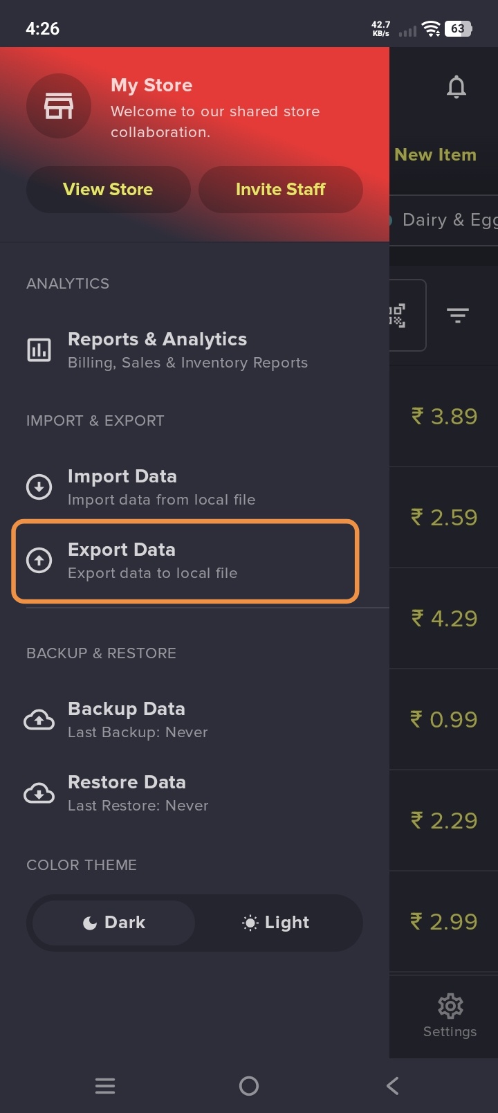 Open Drawer Menu in Make Price List